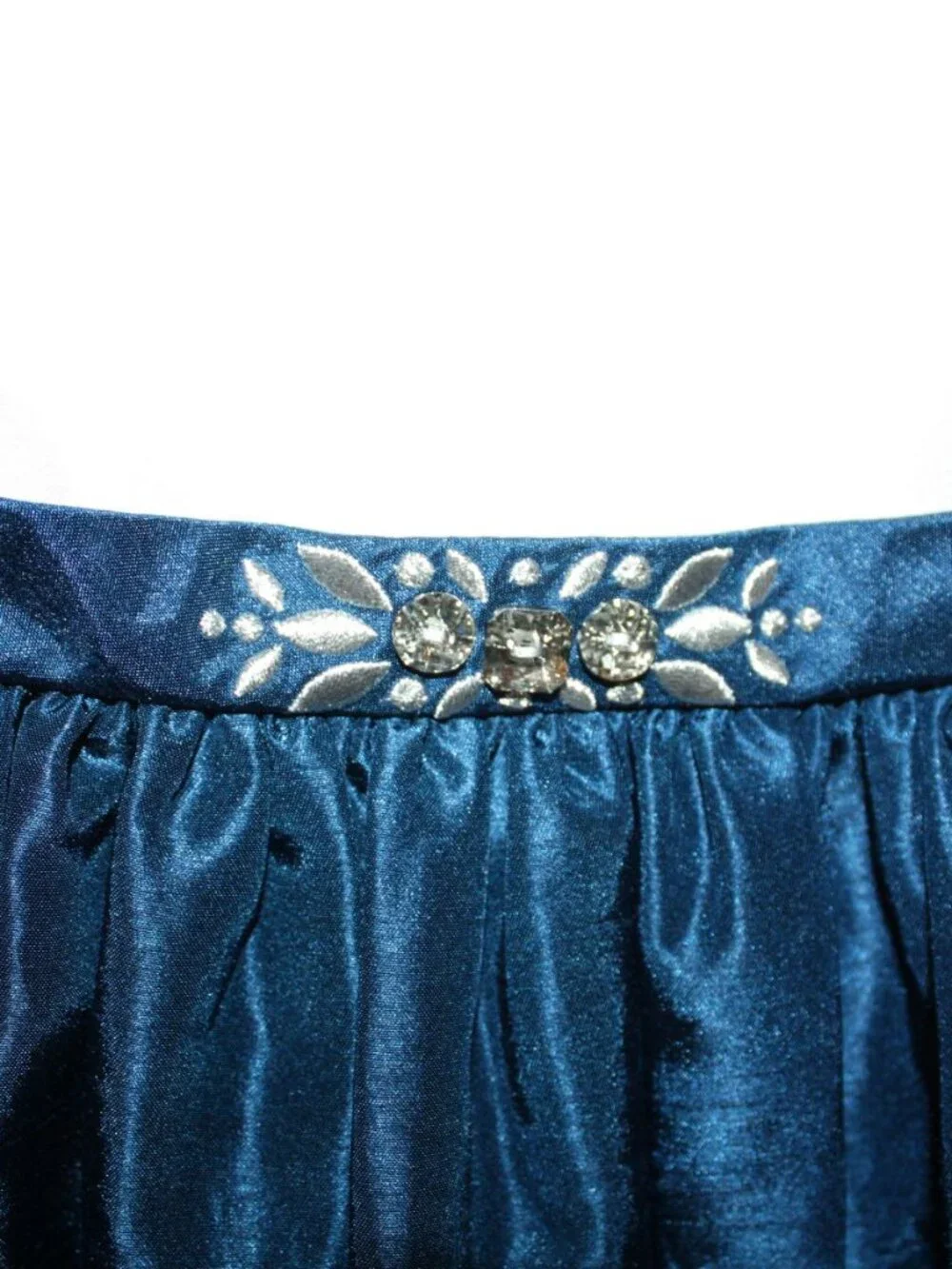 Gymboree 3T Dressed Up Emerald Party Blue White Gem Lined Bow Dupioni Dress NWOT
